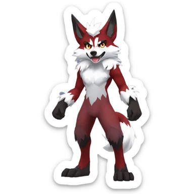 Anthro-Lycanroc-Red-White-Werewolf-Midnight-form Full Body sticker