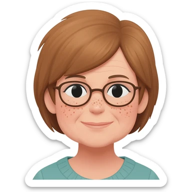 grandma, short hair, tan, brown hair, glasses, freckles sticker