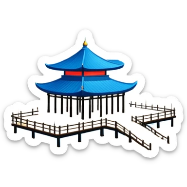 Beidaihe seaside resort beach with pavilion Hebei, simplified emoji style with bold outlines and bright colors, cartoon style beach with blue water sticker