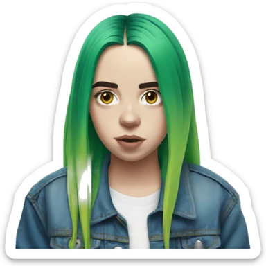billie eilish green hair front pose half body emoji wearing blue denim jacket sticker