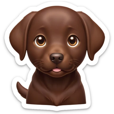 Cinematic Cute Chocolate Labrador Portrait Emoji, Head tilted playfully and inquisitively, featuring a sleek chocolate Fur with a lustrous sheen, round, sparkling brown eyes filled with curiosity, Simplified yet irresistibly adorable features, highly detailed, glowing with a warm, friendly glow, high shine, affectionate and spirited, stylized with a touch of whimsy, bright and endearing, soft glowing outline, capturing the essence of a mischievous yet loving companion, so playful it feels like it could dash out of the screen and into your arms! sticker