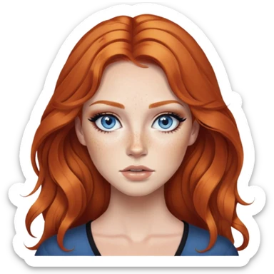 ginger hair, blue eyes, freckled, baddie,pretty makeup, strong makeup, black eyeliner, long hair sticker