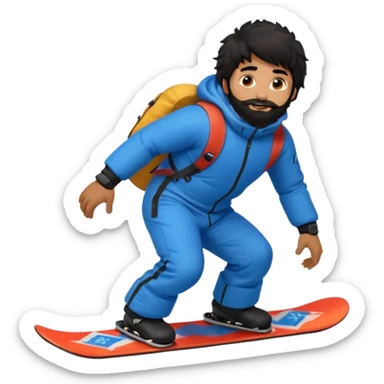 big round super harry guy snowbording down mountain haryyer more hair on his bcak and face make his hair black sticker