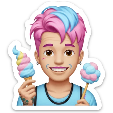 happy colorful haired man made out of cotton candy with braces and tattoos and just face not holting anything sticker