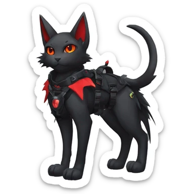 Anthro cool cute edgy elegant pretty black punk techwear red fantasy nargacuga-bat-cat-Fakemon collar harness warrior full body sticker
