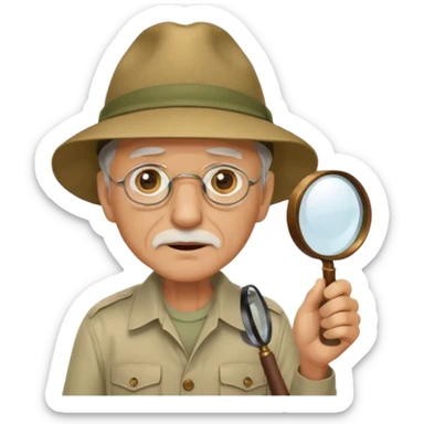 an old man with jungle and magnifying glass sticker