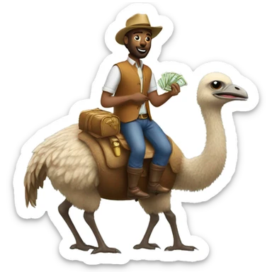 Peter riding an ostrich holding money sticker