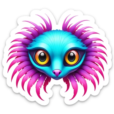 Tropical futuristic lush warm-colored colorful neon cyber-Fakémon-Digimon-Trico-creature sticker