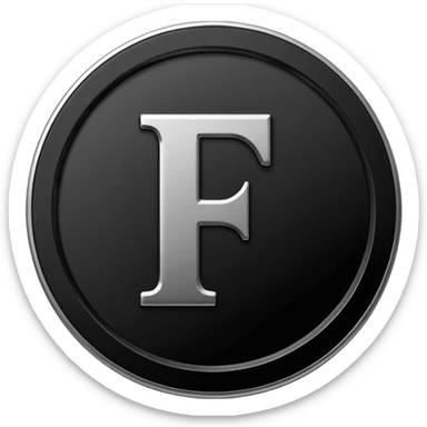 Emoji icon of a black coin with engraved letter F, minimalist style, isolated, no color sticker