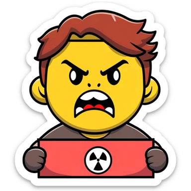 angry face with cursing symbols over the mouth, holding a protest sign that says 'Dammit Becca' sticker