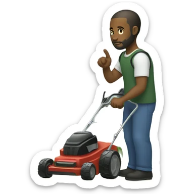 Black man with short hair, and a beard pushing a lawnmower  sticker