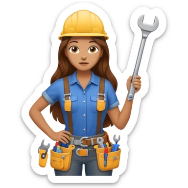 beautiful girl with long brown hair constructing new shower in bathroom sticker