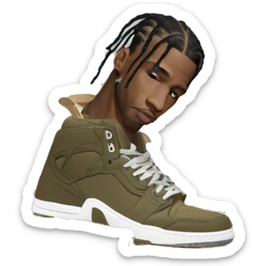travis scott con unos sneakers con su caja en la mano sticker