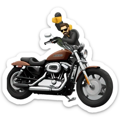 Create an emoji of a long-bearded Harley rider riding his Sportster 883. sticker