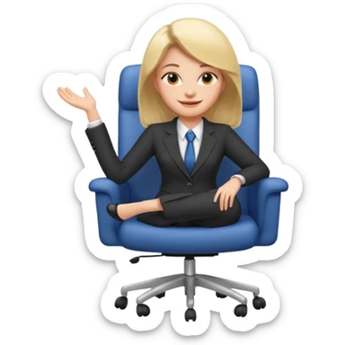 Cartoon face woman smiling and relaxing and aligned in a chair in office sticker