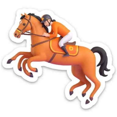 Hermès-style horse jumping, modern design, orange and gold details, 3D style, white or transparent background sticker