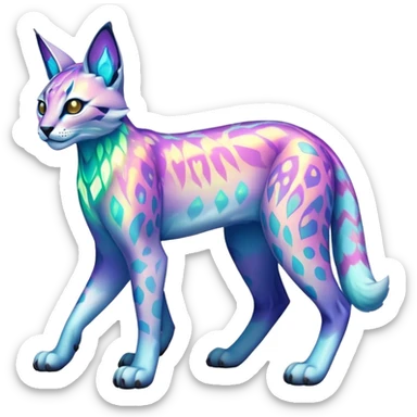 An iridescent transparent luminescent colorful lynx-caracal-serval-fakemon-Digimon-creature-hybrid sticker