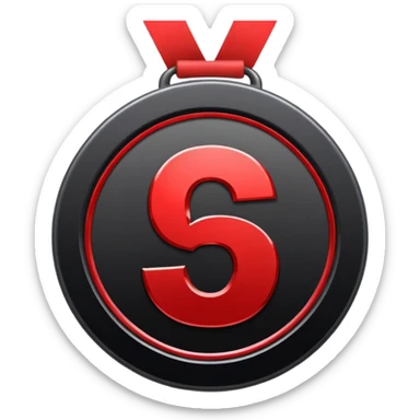 black and red medal with the number 5 in the center sticker