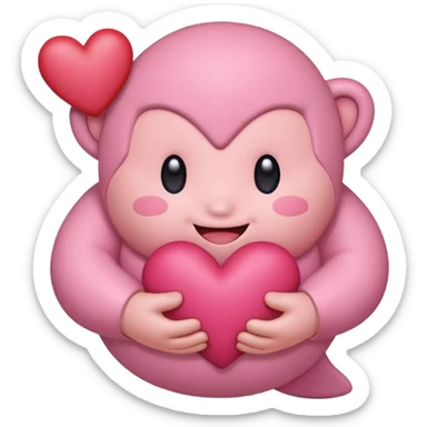 create a chibi sticker of Kirby smiling with a heart in his hands sticker
