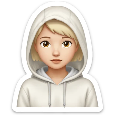 A beautiful short-haired girl wearing a white hooded sweatshirt sticker