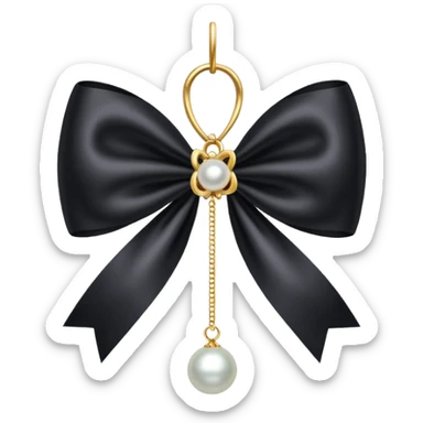 Black bow with golden outer line and hanging pearl  sticker