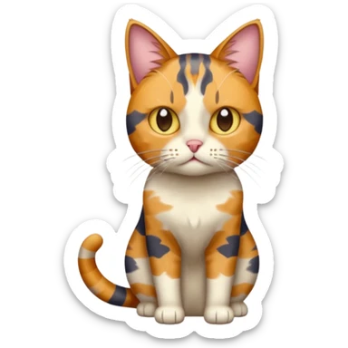 full body colourful calico tabby cat with disproportioned head with an anxious face sticker