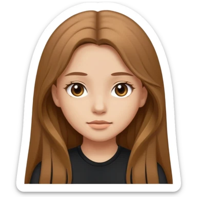 Create a girl with light brown long hair and brown eyes with soft face features wearing black clothes sticker