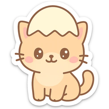 adorable kitten with an egg hat, charming and lighthearted, playful and colorful sticker