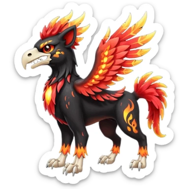 Volcanic Blazing Fiery Evil Skeletal Beaky Feathery Hot Cool Houndoom-Gryphon-fusion (full body) sticker