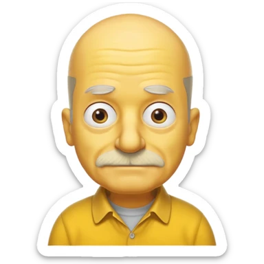 A 3D cartoon close-up portrait of an elderly yellow character styled like Grandpa Simpson, bald head with few tufts of hair, expressive wrinkles, yellow skin and shirt, Memoji-style lighting, matching Simpsons family design. sticker
