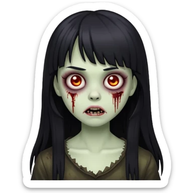 scary zombie girl with black long hair and bangs sticker