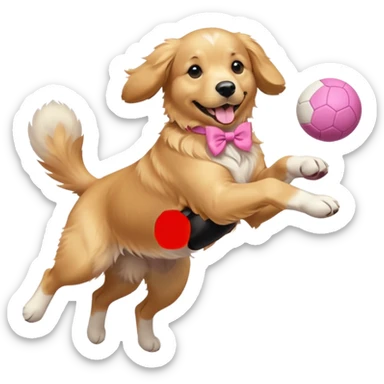 girly dog with a pink bow jumping in the air to catch a ball sticker