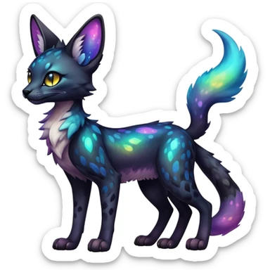 Cute Kawaii Epic Colorful Dark Black Iridescent Nebula Sergal-Serval-Vernid full body sticker