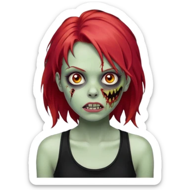 zombie girl with red hair and black tank top  sticker