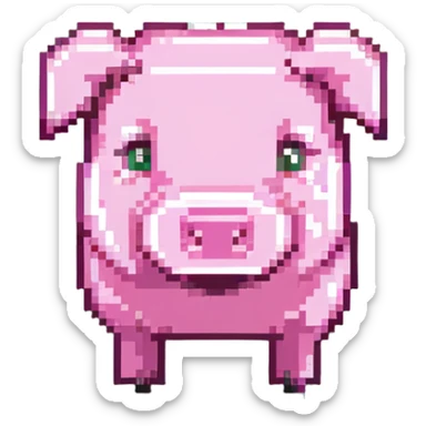 Minecraft pig, full body, pink blocky animal with square head and square body sticker