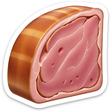 cooked ham, one or two thin folded slices, pale pink, smooth edges, glossy moist texture, natural curve, gentle folds, subtle white fat marbling, uniform delicate color, no bread, plate, packaging, or faces, clean 3D, soft shadows, transparent background, emoji scale sticker