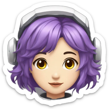 Anime mech pilot girl with short purple hair gray eyes white pilot suit and cat ears sticker
