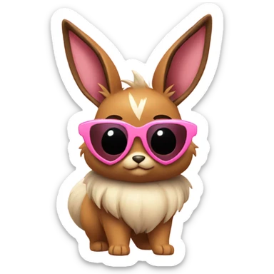 Eevee with pink opaque heart sunglasses sticker