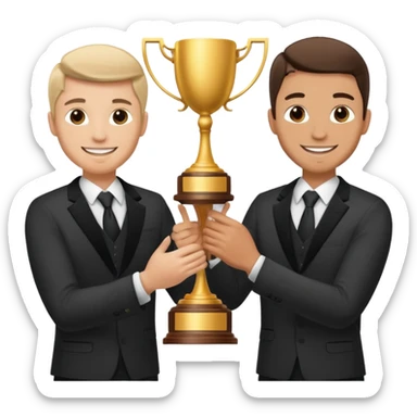 winner ceremony with one guy handing another guy a trophy sticker