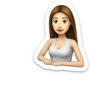 woman with long straight brown hair and pale skin using a laptop as a saucer for a coffee mug sticker