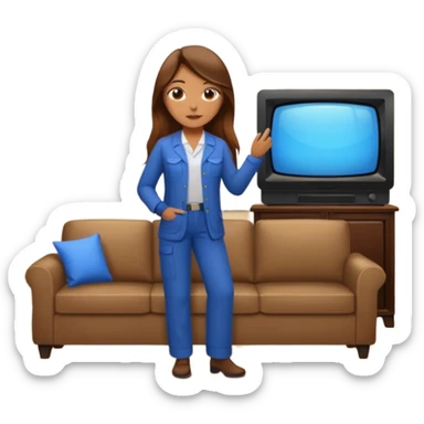 beautiful girl with long brown hair constructing new lounge room area with tv and couch sticker
