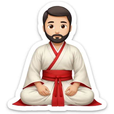 Beautiful man with lightly tan skin and dark beard in white and red Hanfu sitting on the ground sticker