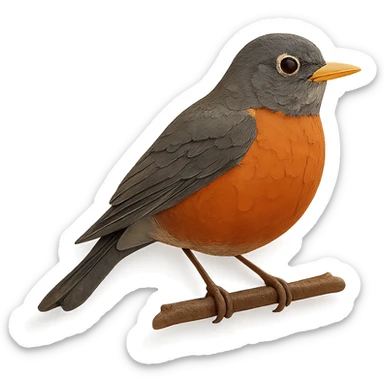 American Robin sitting on a branch, delicate paper layers, realistic pose, subtle color variations sticker
