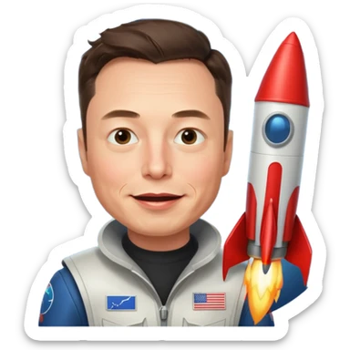 Elon Musk as an emoji, winking with a rocket sticker