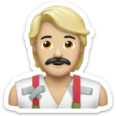 moustache and blonde hair asian man with bandages mummy sticker