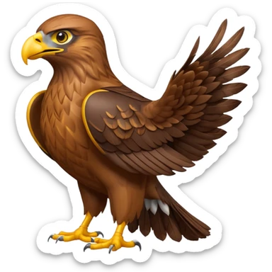 Apple-style 3D emoji of a hawk, standing proud, brown feathers with lighter chest, sharp yellow beak and strong talons, realistic but simplified design, no background sticker