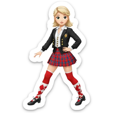 Highland dancing argyle just over the knee socks, blouse, highland dancing jacket, tartan miniskirt and highland dancing shoes sticker
