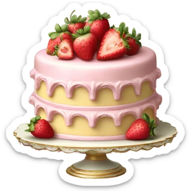 vintage rococo pale pink cake with strawberries sticker