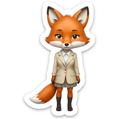 extremely sad anthropomorphised female fox in stylish outfit, no sunglasses, very sad and crying, heavy frown, looking to the left, full-body view sticker