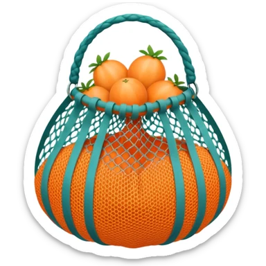 net bag,  mesh storage bag, tote bag, stored with melon it has two knited handles as bag itself sticker